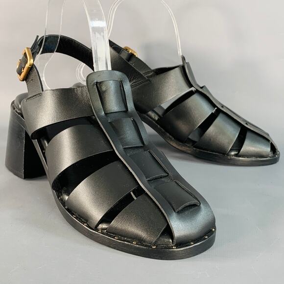 FREDA SALVADOR Size 9.5 Black Leather Chunky Heel Cage Sandals - Picture 1 of 8
